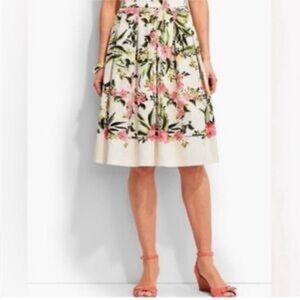 Talbots Pink Hibiscus Floral Print A-Line Pleated Skirt Size 8